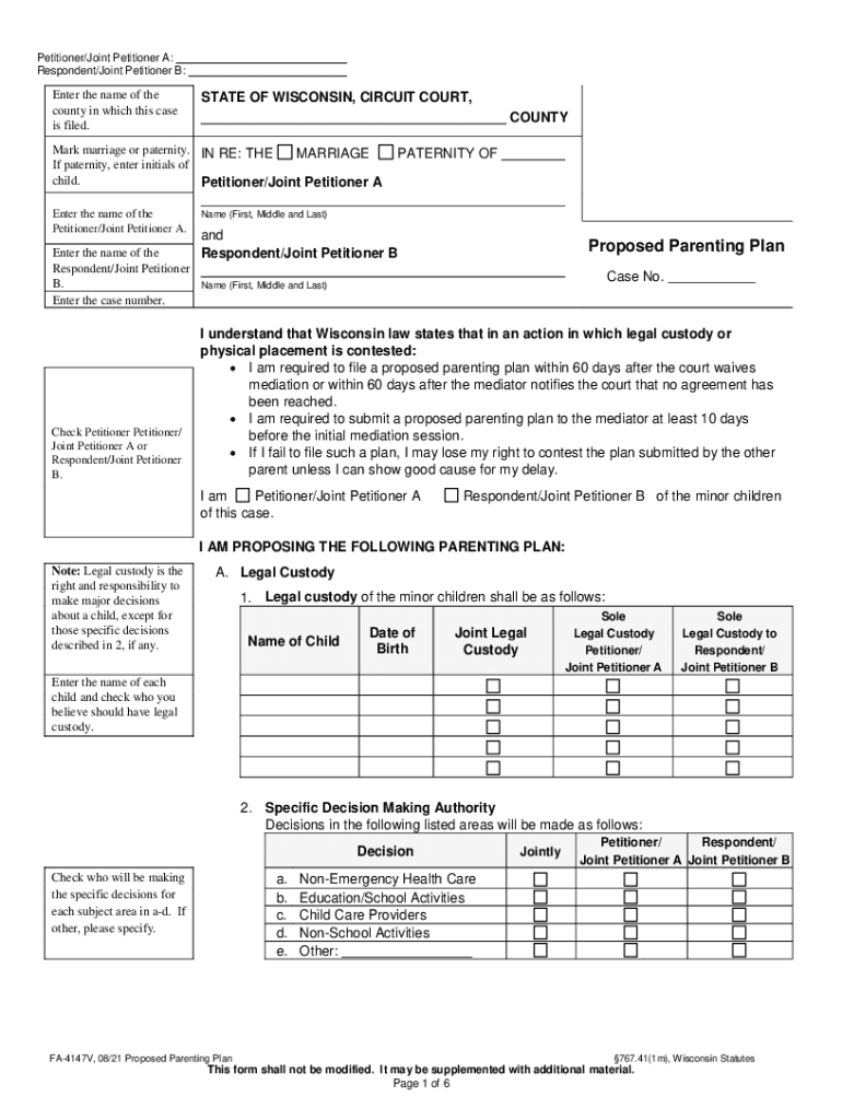  FA 604B Order on Stipulation to Change CustodyPlacement 2021