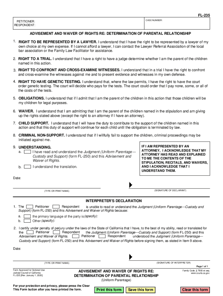  Www Templateroller Comgroup11029Form FL 235 &amp;quot;Advisement and Waiver of Rights Re 2020-2024