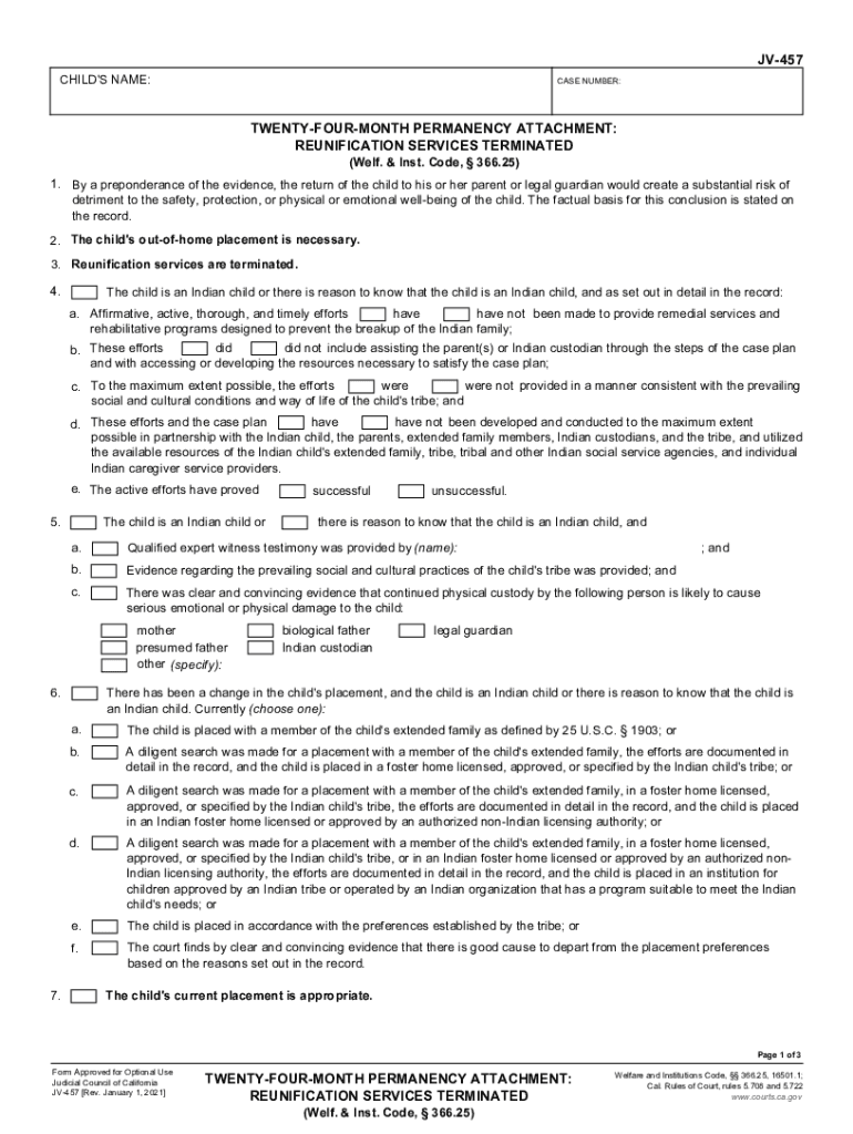  Form JV 457 &amp;quot;Twenty Four Month Permanency Attachment 2021-2024