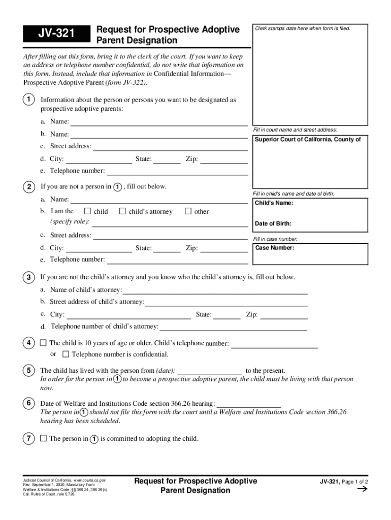  Request for Prospective Adoptive Clerk Stamps Date Here 2020-2024