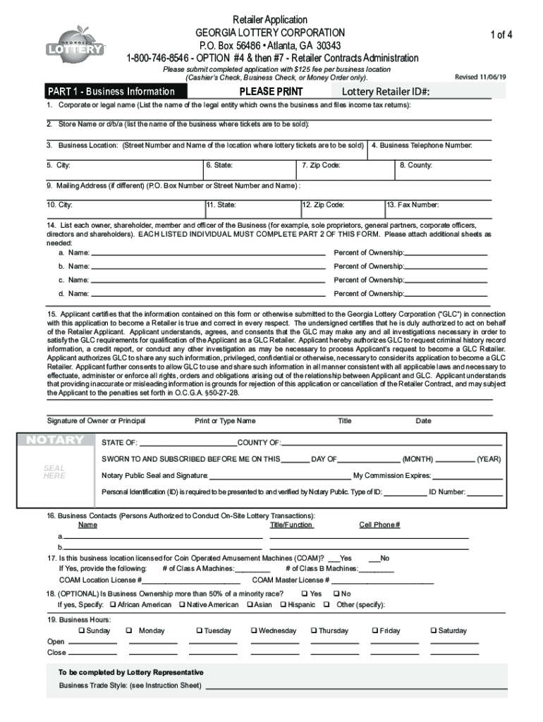 Georgia Lottery Retailer Application Form Health USA 2019-2024