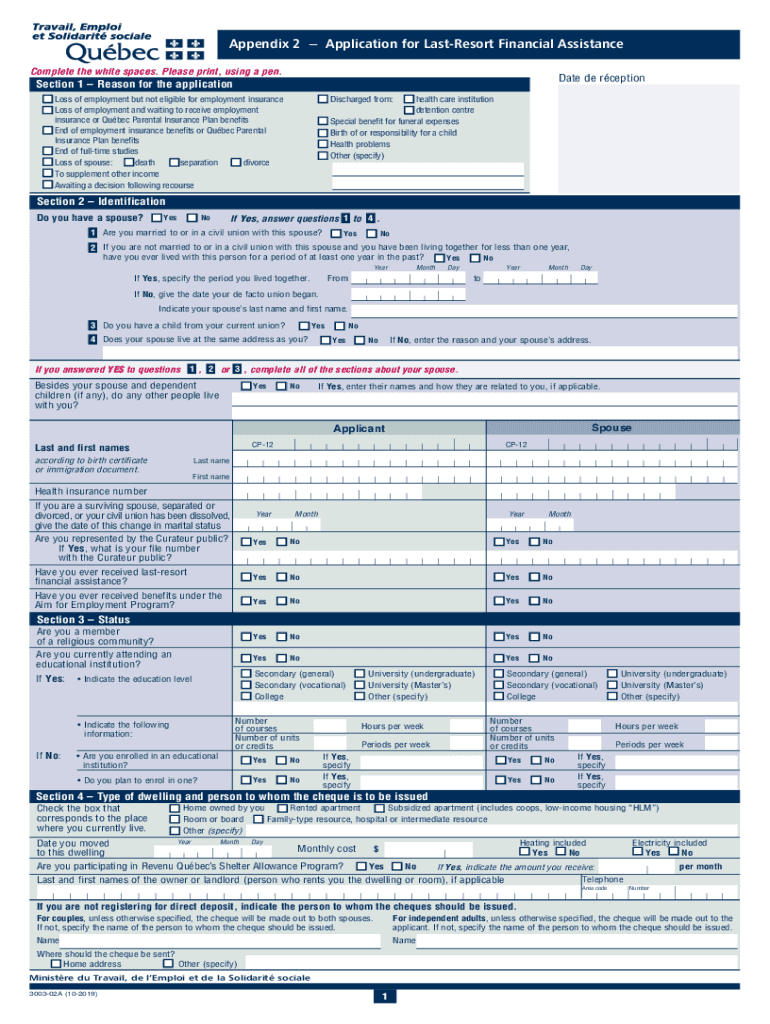 Application for Last Resort Financial Assistance Form Appendix 2 to the Application for ServiceGeneral Information Form 3003 02A