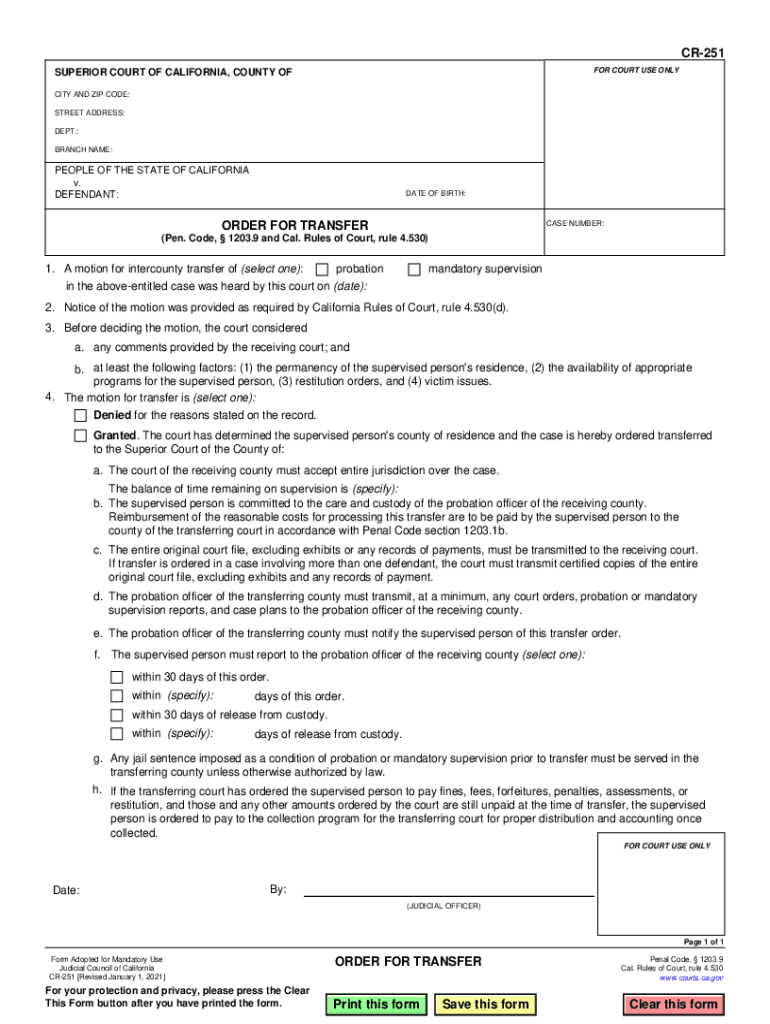  Dev Greenfiling ComCA Forms Unlockedcr251CR 251 Order for Transfer Green Filing 2021-2024