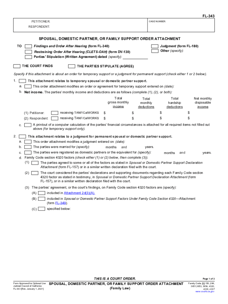  Form FL 343 &amp;quot;Spousal, Domestic Partner, or Family Support 2021-2024