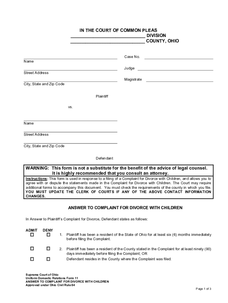  Instructions This Form is Used in Response to a Filing of a Complaint for Divorce with Children, and Allows You to 2021-2024