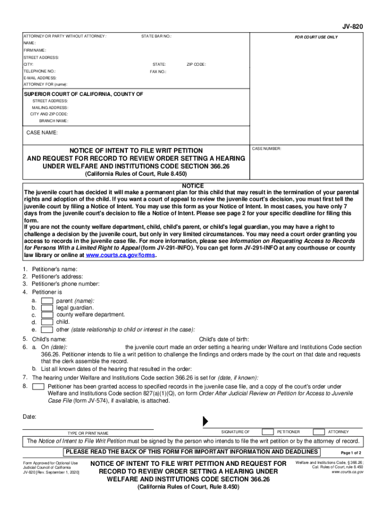 Get and Sign Form JV 820 Download Fillable PDF or Fill Online Notice of 2020-2022