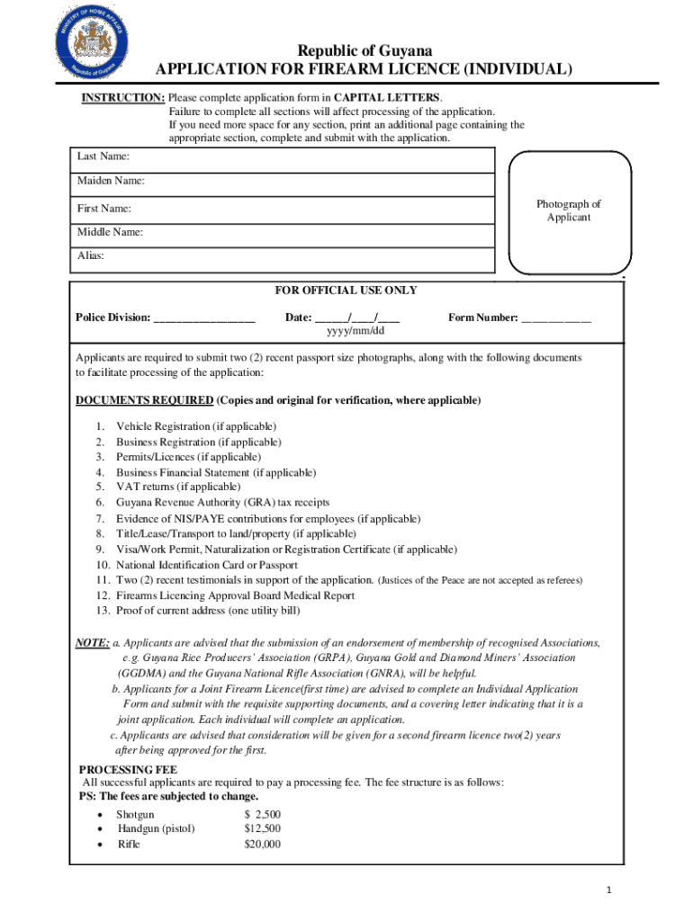Guyana Police Force Application Form Fill and Sign