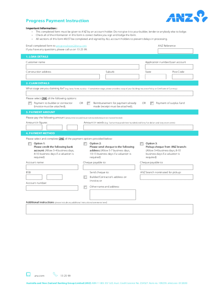 Progress Payment Instruction Form Anz