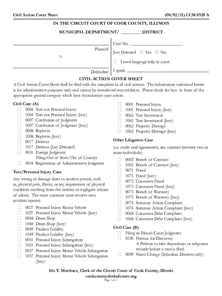 Civil Action Cover Sheet 021721 CCM 0520 a in the  Form