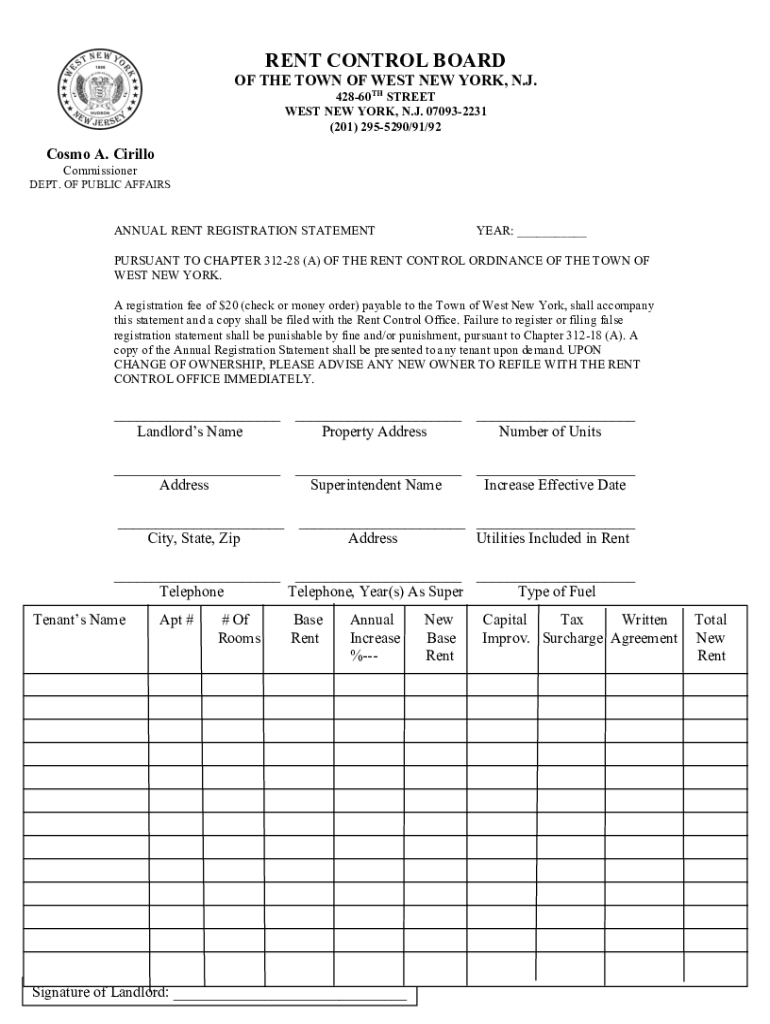 ANNUAL RENT REGISTRATION STATEMENT Revised DOC  Form