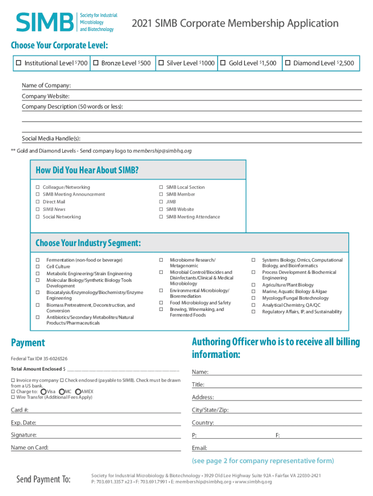 SIMB Corporate Membership Application Payment  Form