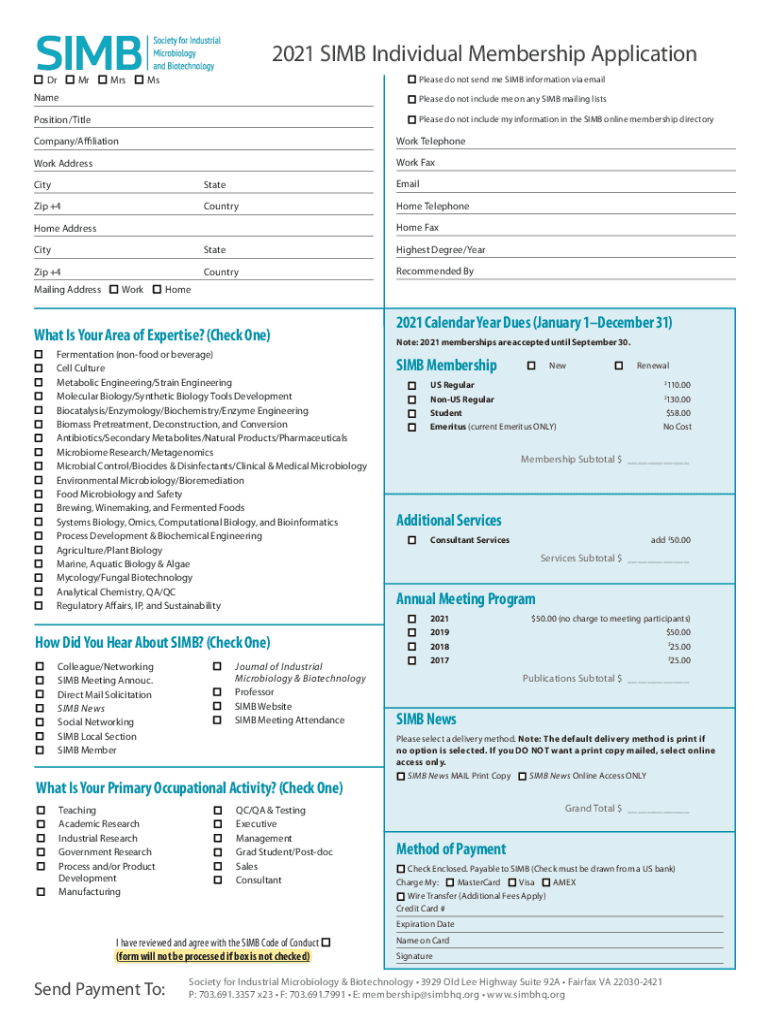 MembershipSociety for Industrial Microbiology and Call for Papers ConfexMembershipSociety for Industrial Microbiology and Member  Form