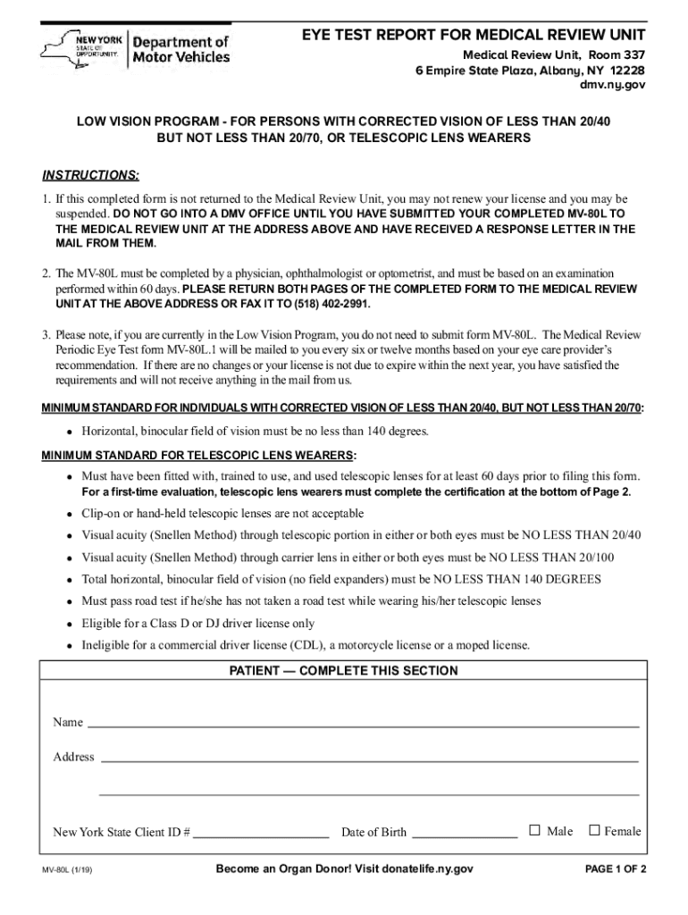 Form MV 80L &amp;quot;Eye Test Report for Medical Review Unit