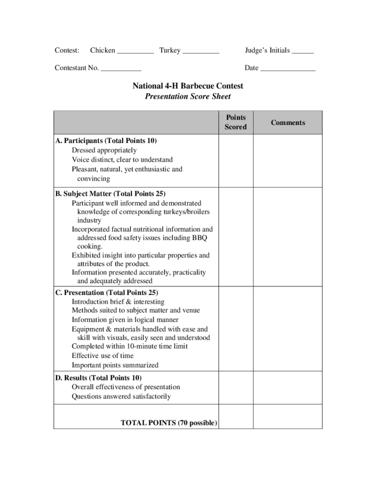  Presentation Score Sheet Fill Online, Printable 2020-2024