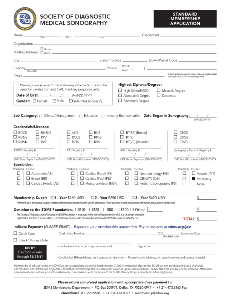 Membership Application Print PDF Society of Diagnostic  Form