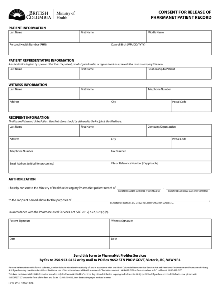 Form HLTH5551 'Consent for Release of Pharmanet Patient 2020-2023