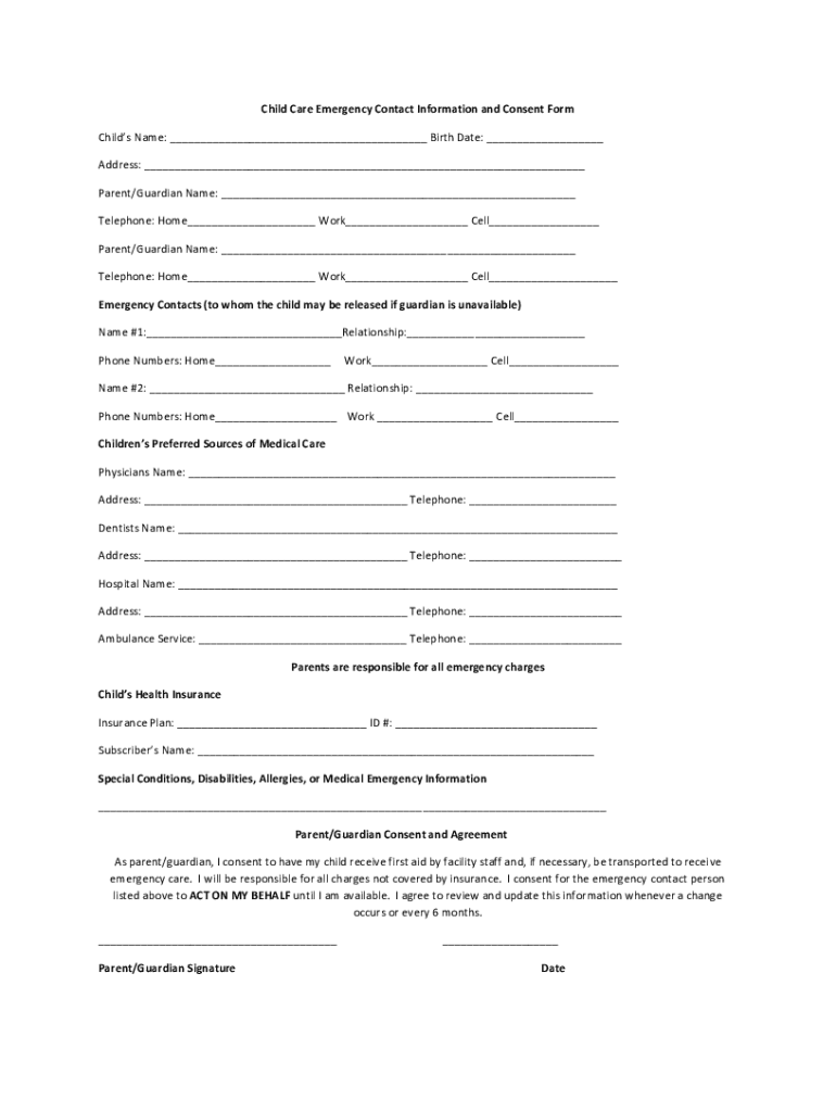  Emergency InformationPermission Form for Children in 2021-2024