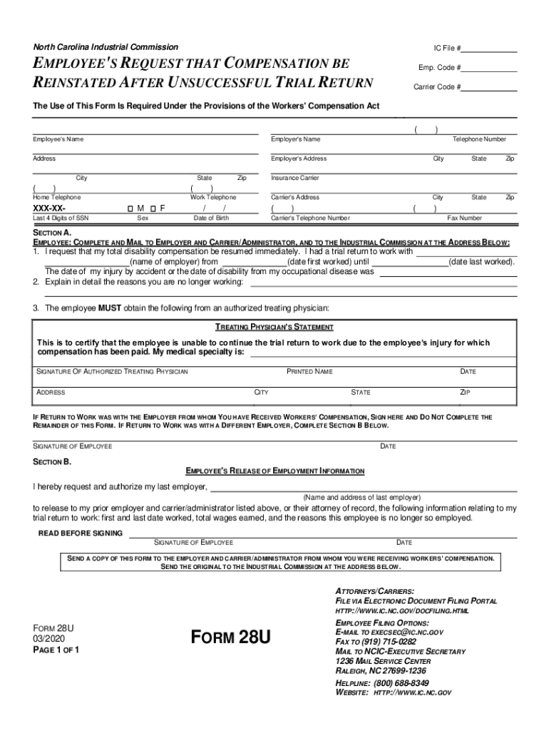 Form 28U Notice of Accident to Employer NC Gov
