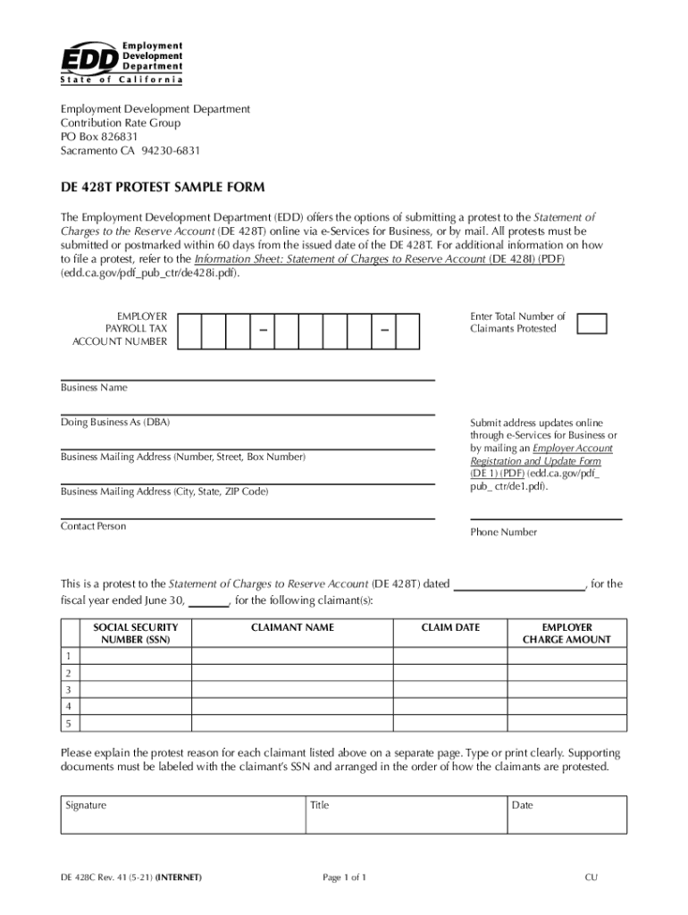  Form DE428C &amp;quot;De 428t Protest Sample Form&amp;quot; California 2021-2024