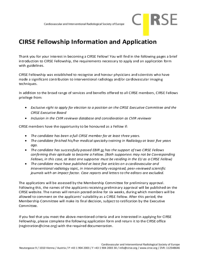 CIRSE Fellowship Information and Application