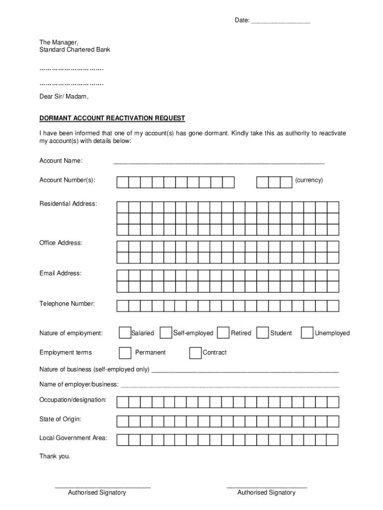 How to Reactivate Standard Chartered Bank Account  Form