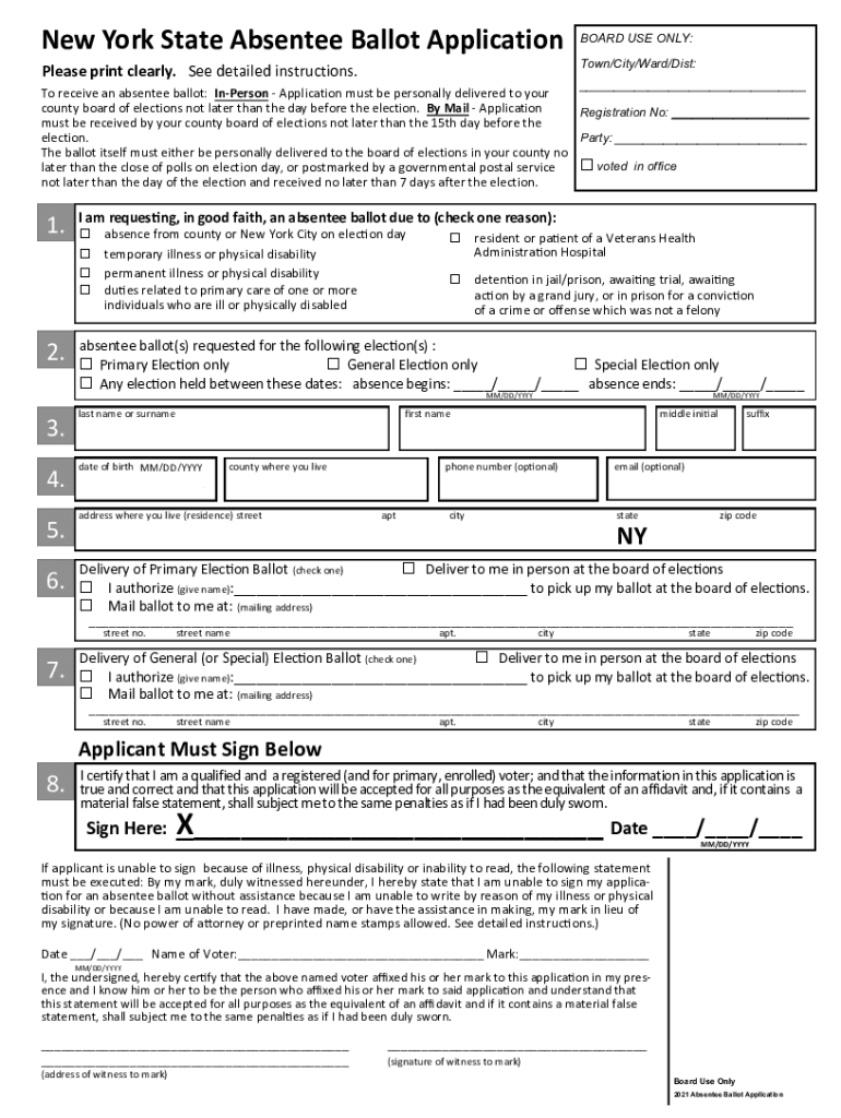 Fillable New York State Absentee Ballot Application 2021-2025