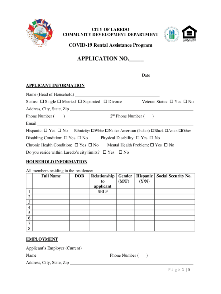 COVID Rental Assistance Program Application Laredo, Texas  Form