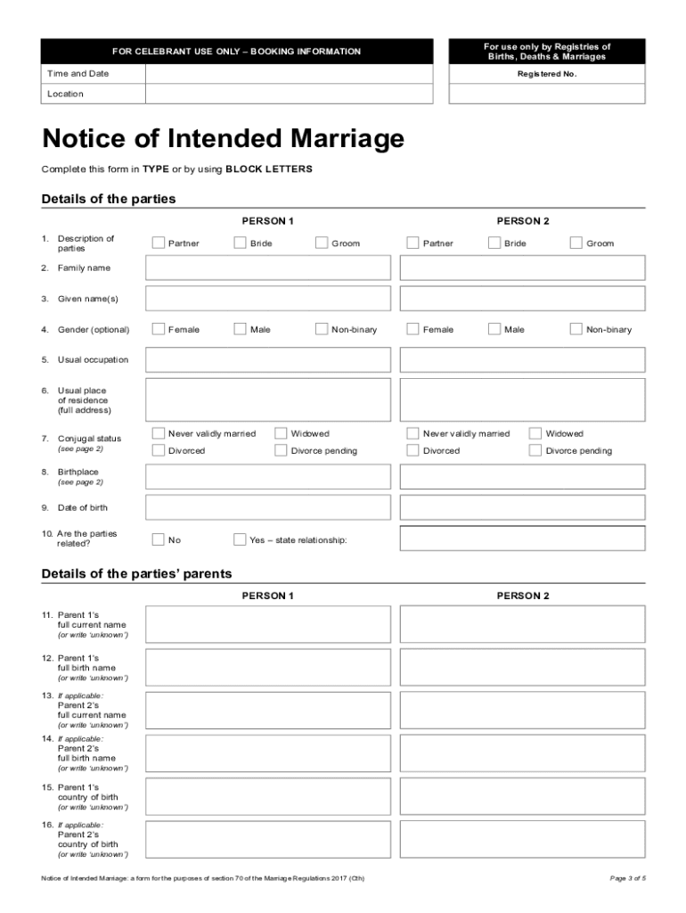 Notice of Intended Marriage  Form