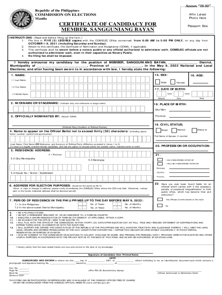  Coc Form 2021-2024