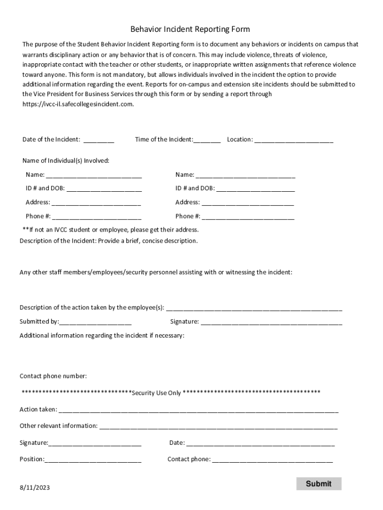  Student Behavior Incident Reporting Procedure the 2023-2024