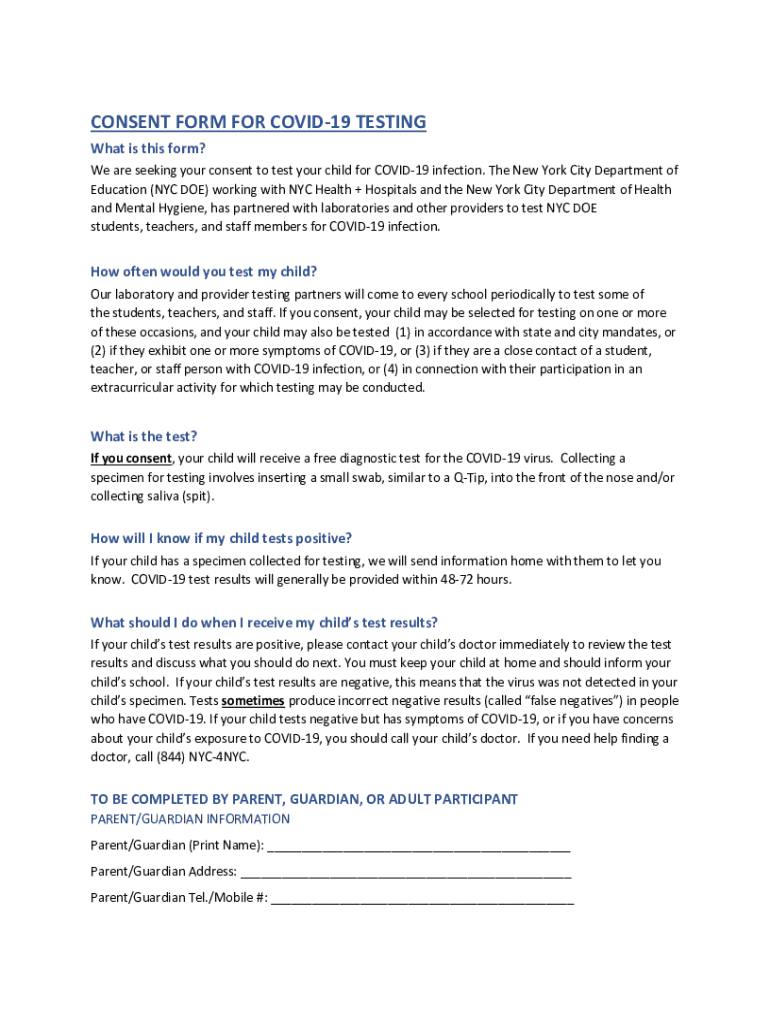  Consent Testing Form Sample 2021-2024