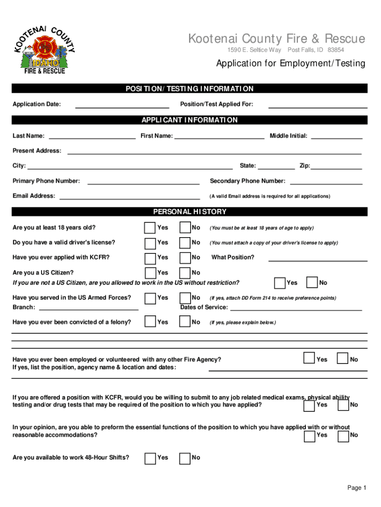 City of Coeur D&#039;Alene Application and Recruitment Process  Form