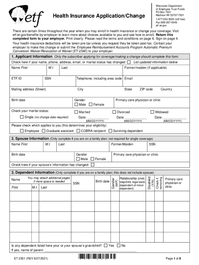 Get and Sign Et2325 PDF Wisconsin Department of Employee Trust Funds 2021-2022 Form
