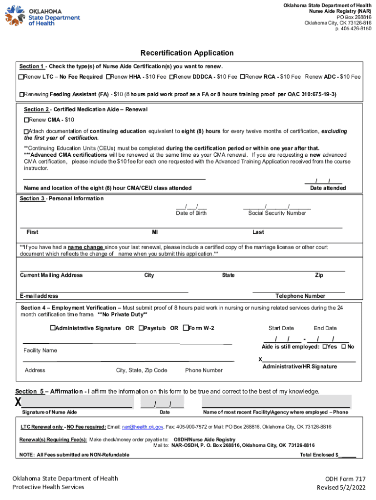 Oklahoma Nurse Aide RegistryOklahoma CNA RegistryOKOklahoma State Department of HealthOklahoma Nurse Aide RegistryOklahoma CNA R  Form