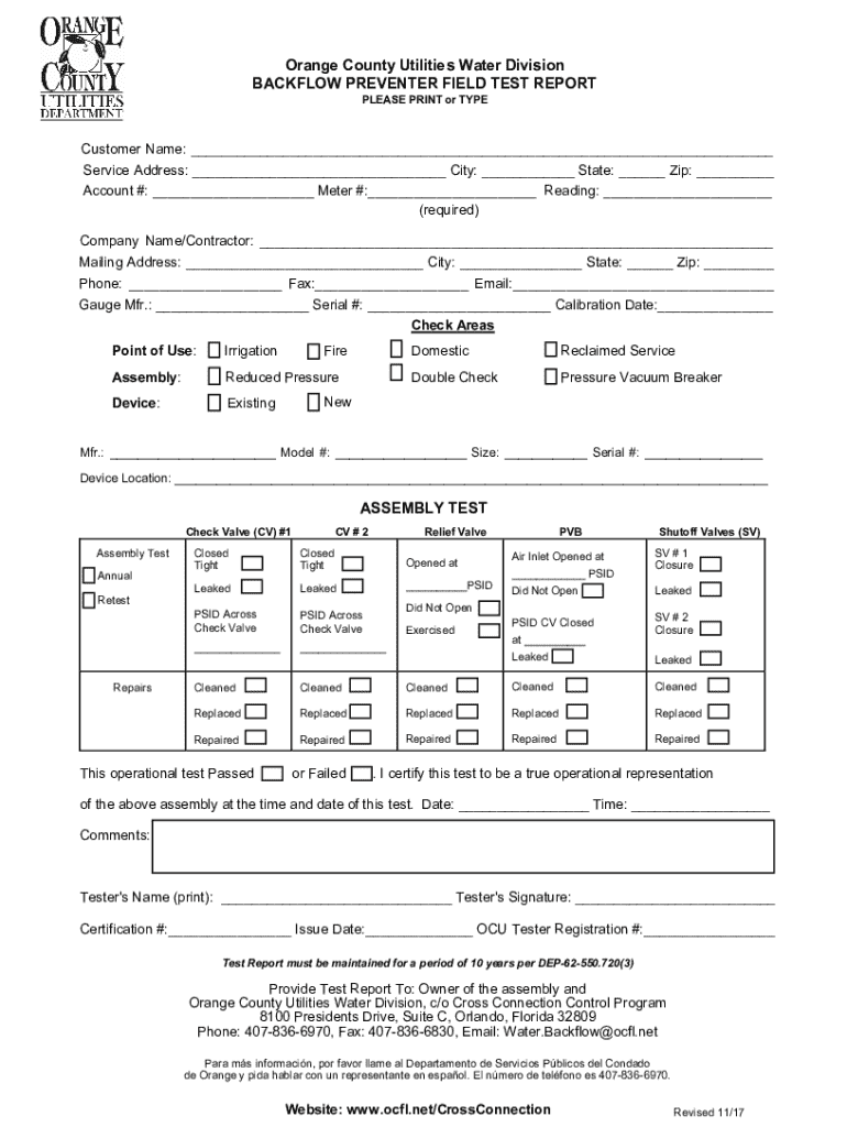  Orange County Utilities Water Division Backflow Preventer Field Test Report 2017-2024