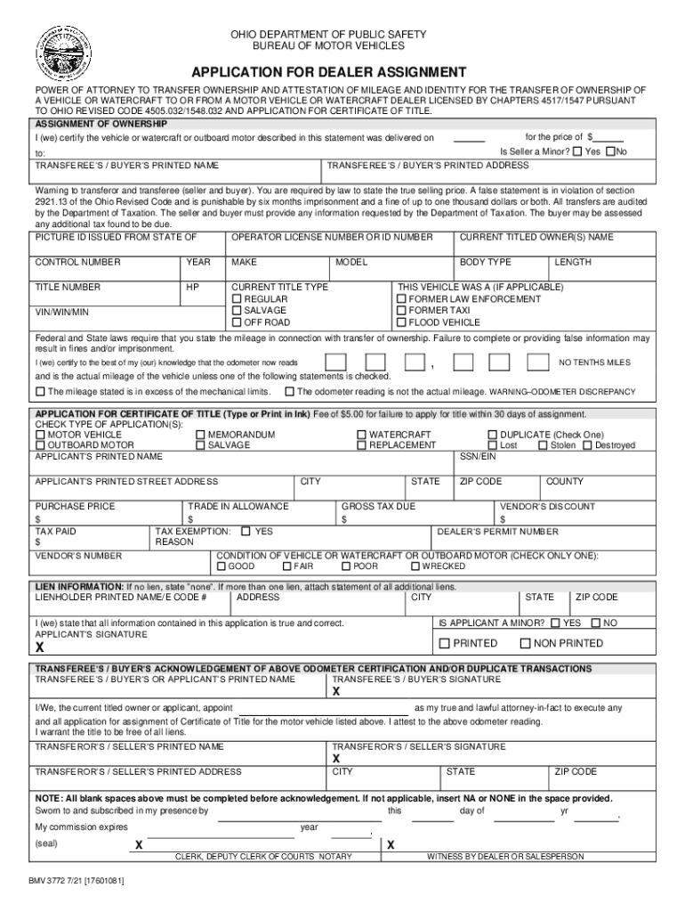 Www Uslegalforms Comform Library501363APPLICATION for DEALER ASSIGNMENT Publicsafety Ohio Fill