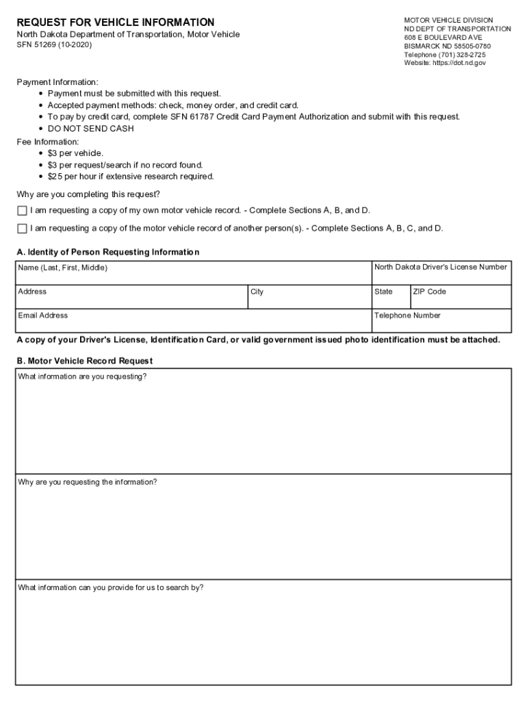  REQUEST for VEHICLE INFORMATION ND Gov 2020-2024