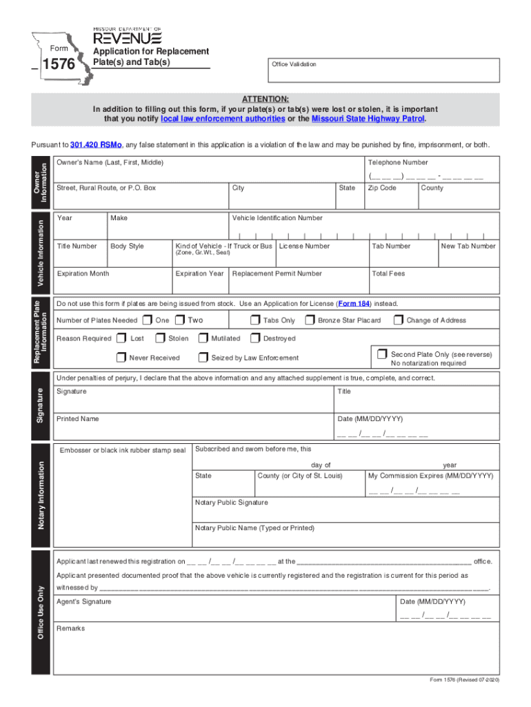  Application for Replacement Platess and Maryville, MO 2020-2024