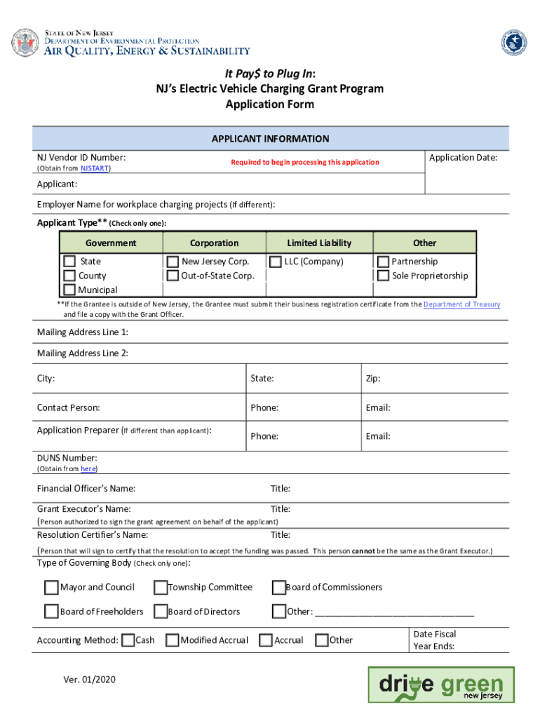 NJ's Electric Vehicle Charging Grant Program Application Form