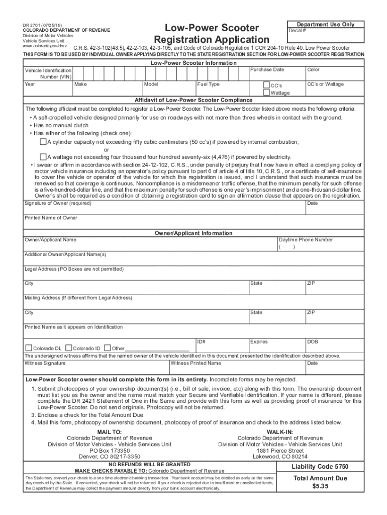 Forms VehiclesDepartment of Revenue Colorado DMV