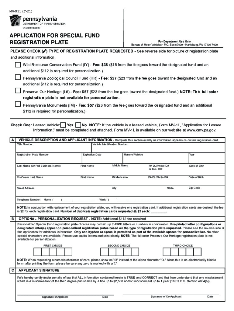 PennDOT Form MV 911 Gibbons Fastag