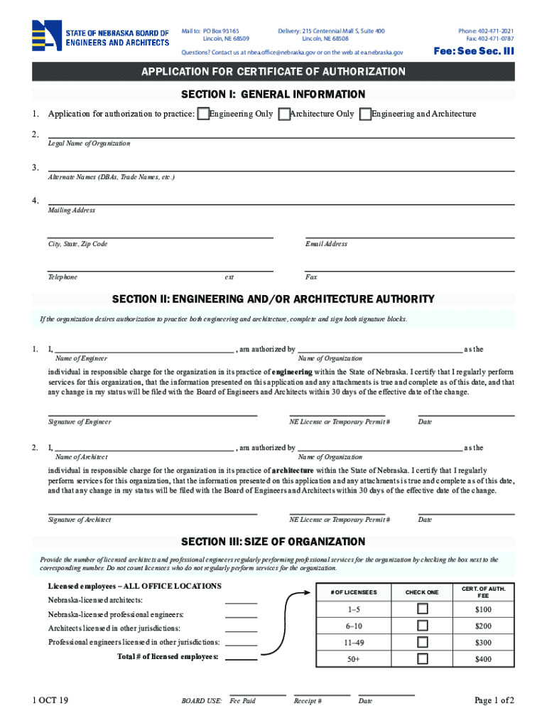 PDF APPLICATION for CERTIFICATE of AUTHORIZATION SECTION I  Form