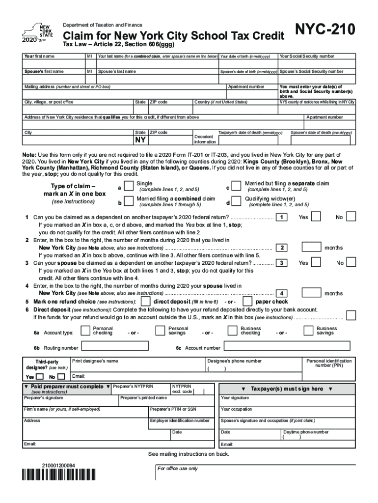  Nyc 210 Tax Form 2020