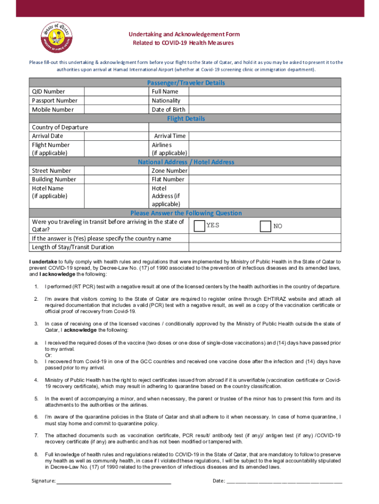 Qatar Customer Acknowledgement Form