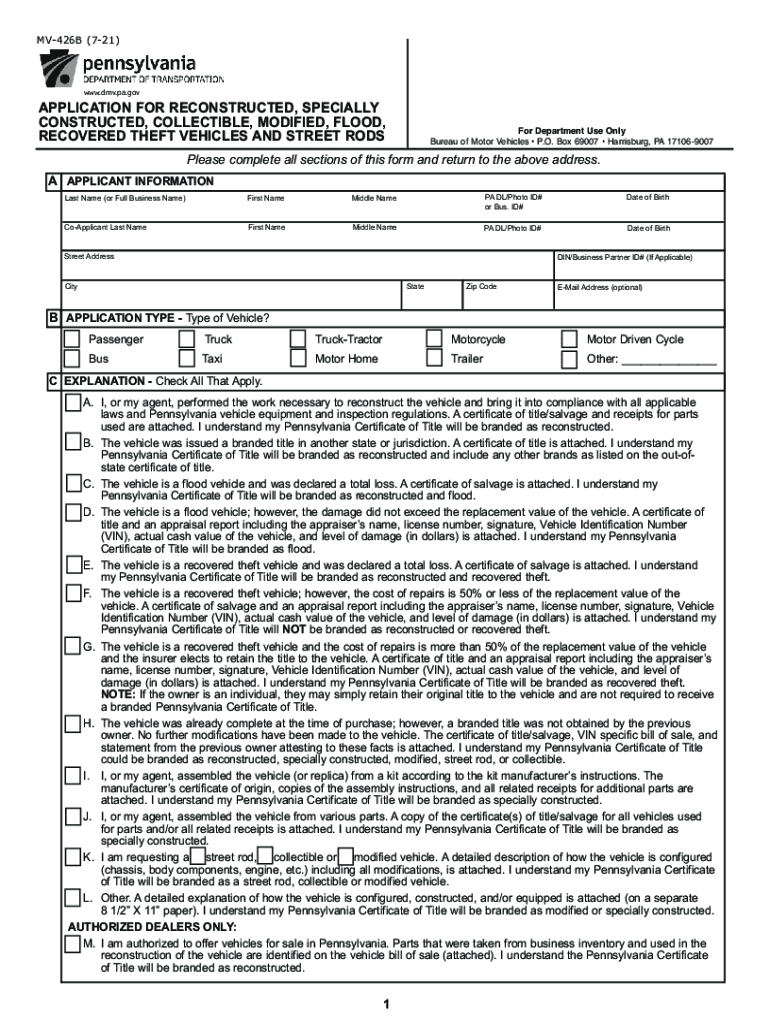  Form MV 426B PennDOT 2021-2024