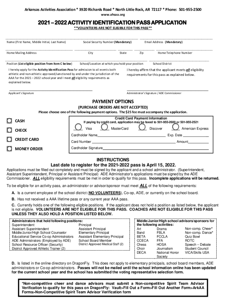 Arkansas Association Pass  Form