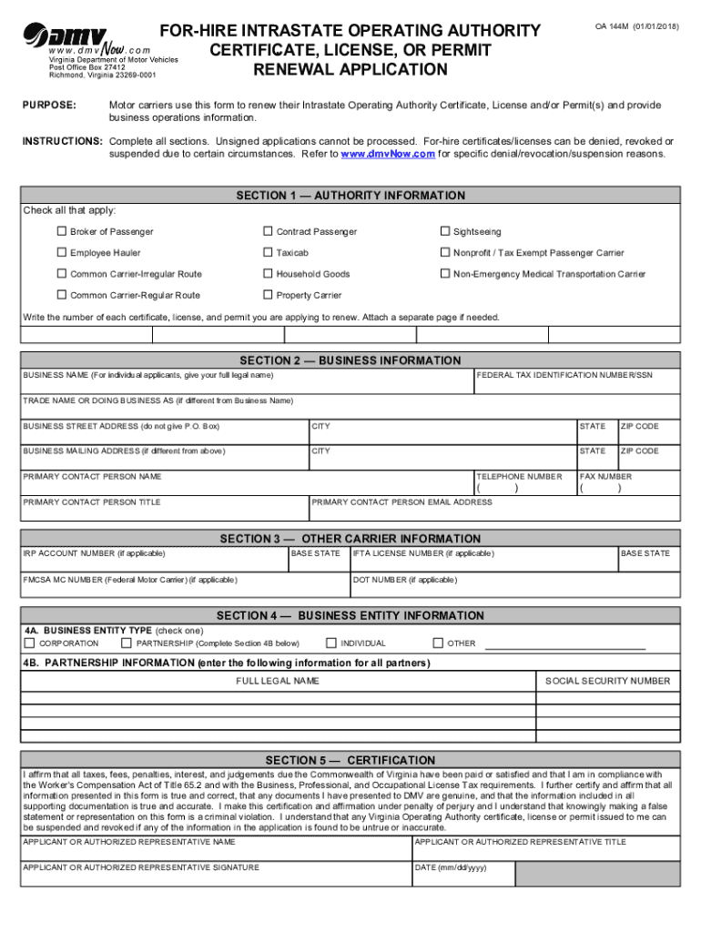  Www Dmv Virginia GovwebdocpdfFOR HIRE INTRASTATE OPERATING AUTHORITY CERTIFICATE, LICENSE 2018-2024