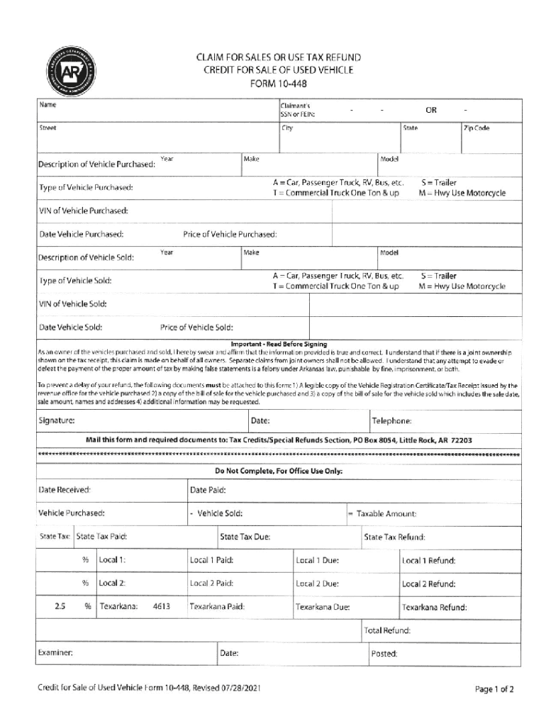  Sales Refund Used Form 2021-2024