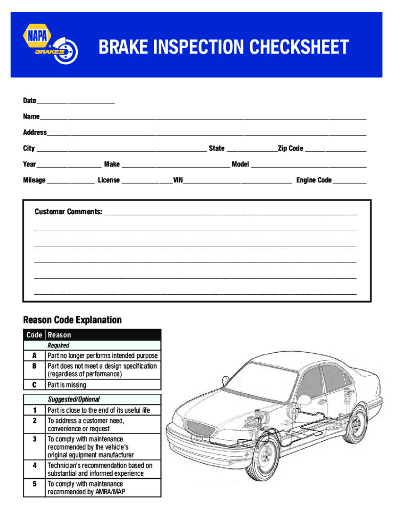 Brake Inspection Checklist NAPA Brakes  Form