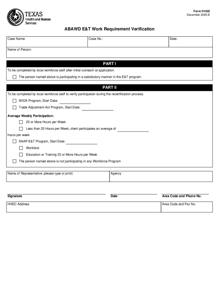  Form H1822, ABAWD E&amp;T Work Requirement Verification Form H1822, ABAWD E&amp;T Work Requirement Verification 2020-2024